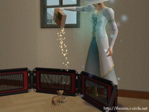 巫師模擬市民正在餵小狗。 巫師模擬市民正在餵小狗。