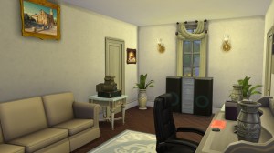 週圍的裝潢會左右模擬市民的情緒。這是一個充滿專注裝飾的書房,讓模擬市民可以有效學習。